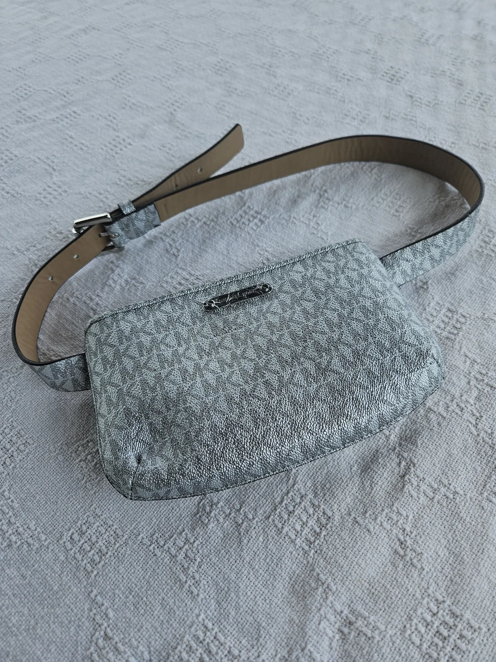 Silver Metallic Belt Bag Micheal Kors Festival Leather